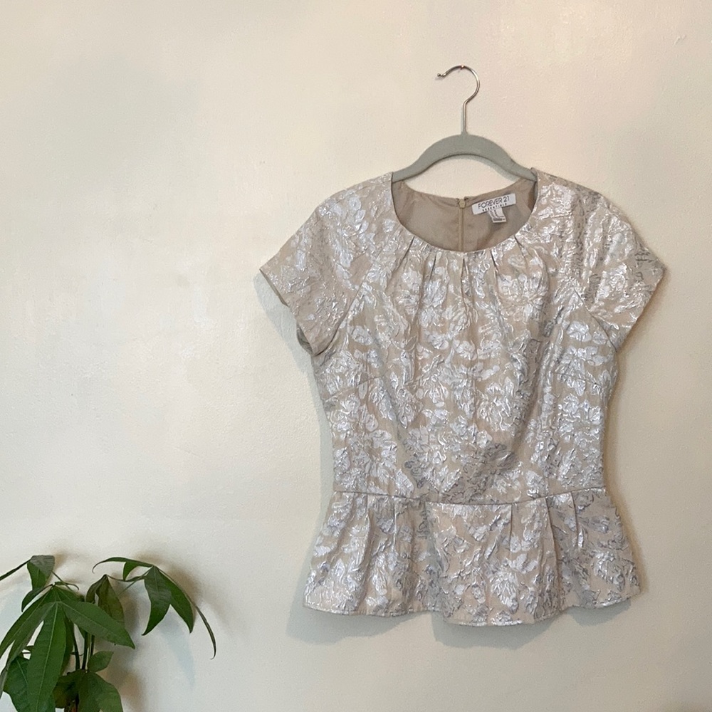 F21 Floral Brocade Peplum Blouse